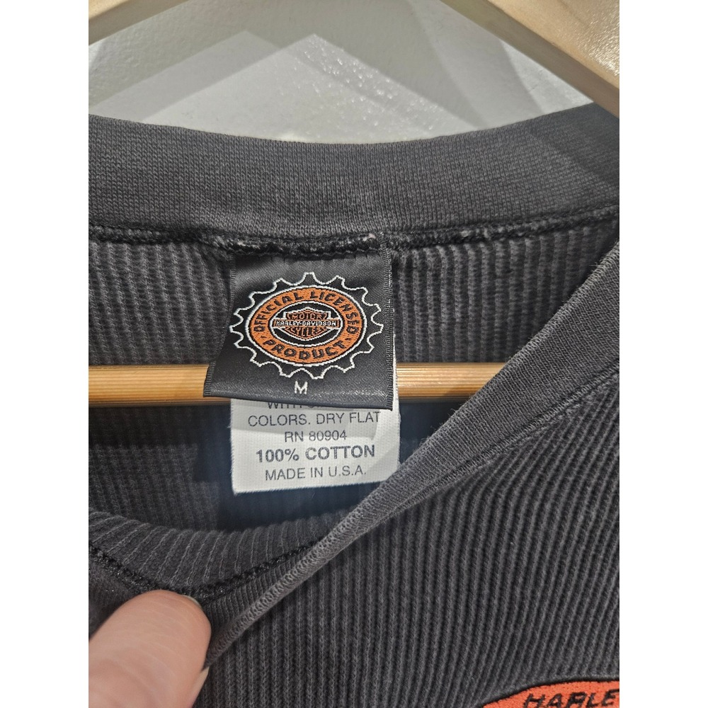 Harley Davidson Womens Gray Ribbed Thermal Long Sleeve Shirt Made in USA Size M - Picture 3 of 7